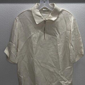 NEW SANDRO Loose Fit Short Sleeve Shirt with Zipped Collar Ecru White Size XS